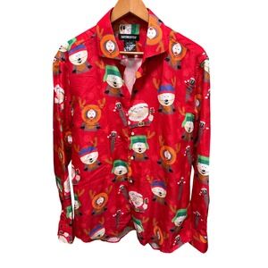 South Park Christmas Shirt Men L Red Festive Long Sleeve Button Suitmeister